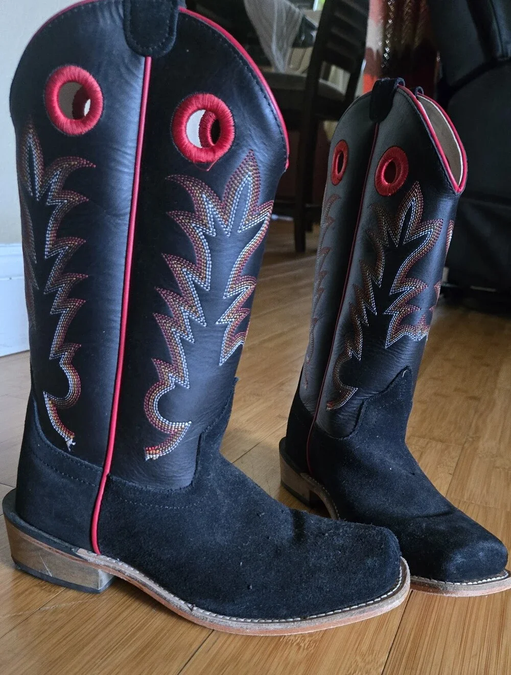 Old West Navy Blue and Black Kids Cowboy Boots with Red Accents